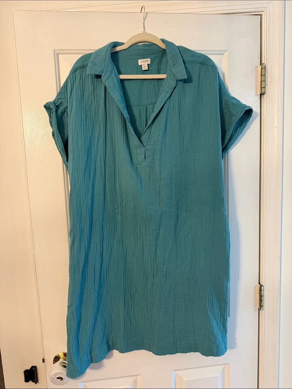J. Crew Teal Cotton Gauze Short-Sleeve dress
